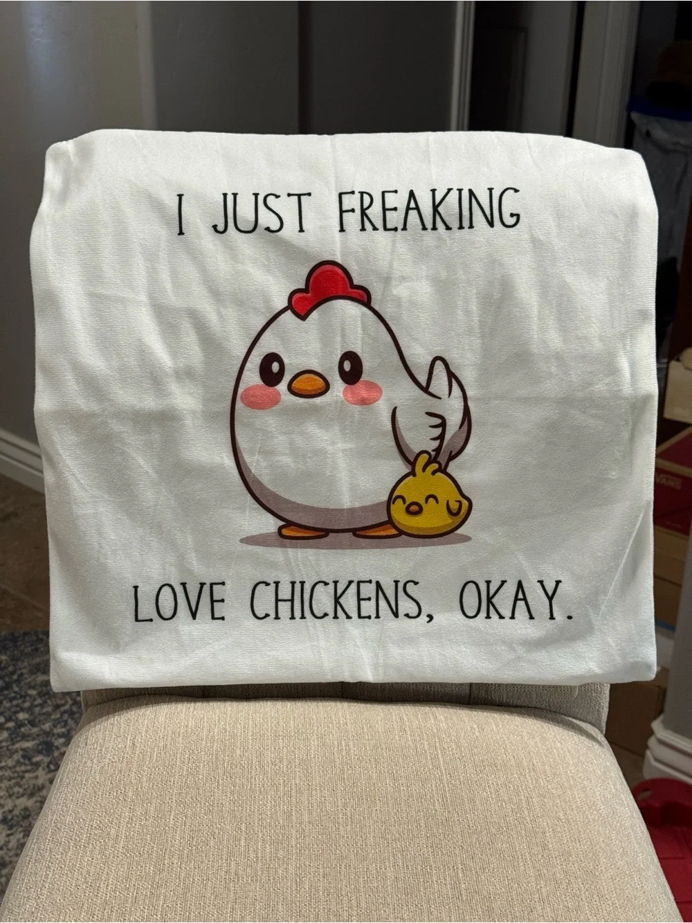 Cute Chicken Graphic Pillow Case. White with Red & Yellow Accents 18” X 17” zip